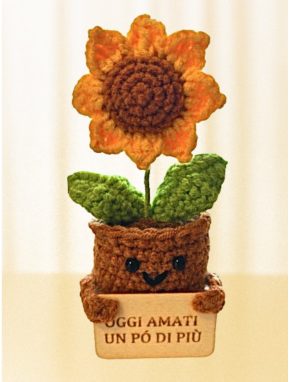 Girasole amigurumi con messaggio motivazionale