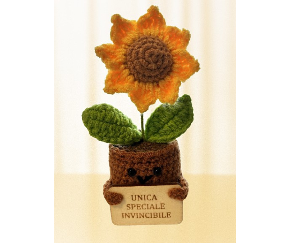 Girasole amigurumi con messaggio motivazionale